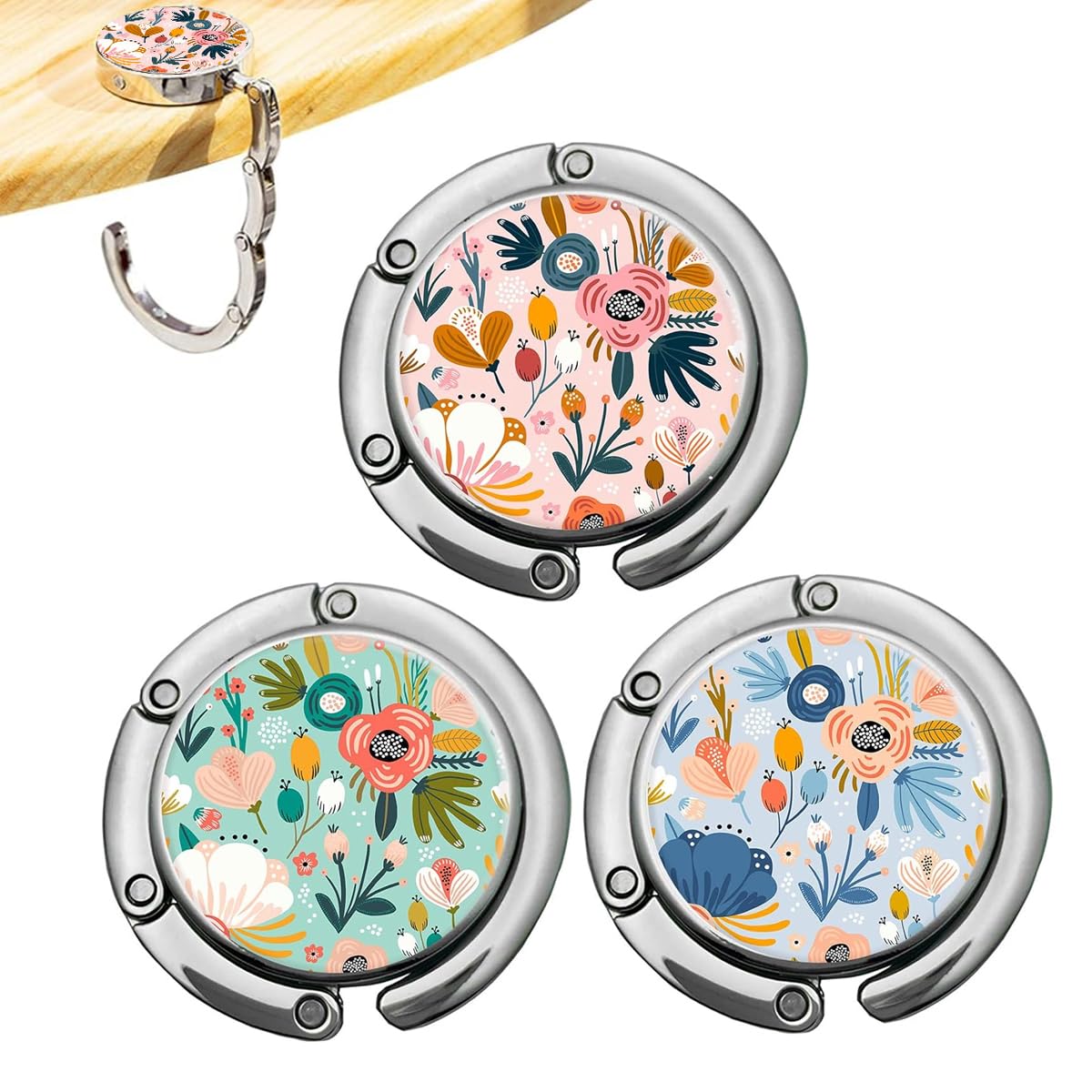 HASTHIP 3Pcs Desk Bag Hanger Pretty Floral Design Metal Bag Hanger Portable Folding Bag Ring Hanger for Table, Office Desk Aluminum Alloy Removable Hooks for Bags, Handbag, Backpack HASTHIP 3Pcs Desk Bag Hanger Pretty Floral Design Metal Bag Hanger Portable Folding Bag Ring Hanger for Table, Office Desk Aluminum Alloy Removable Hooks for Bags, Handbag, Backpack